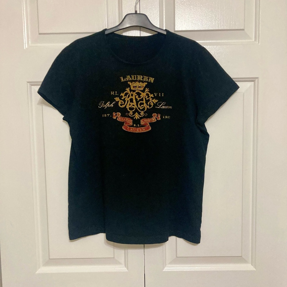 Lauren Black Tee with Gold Crest